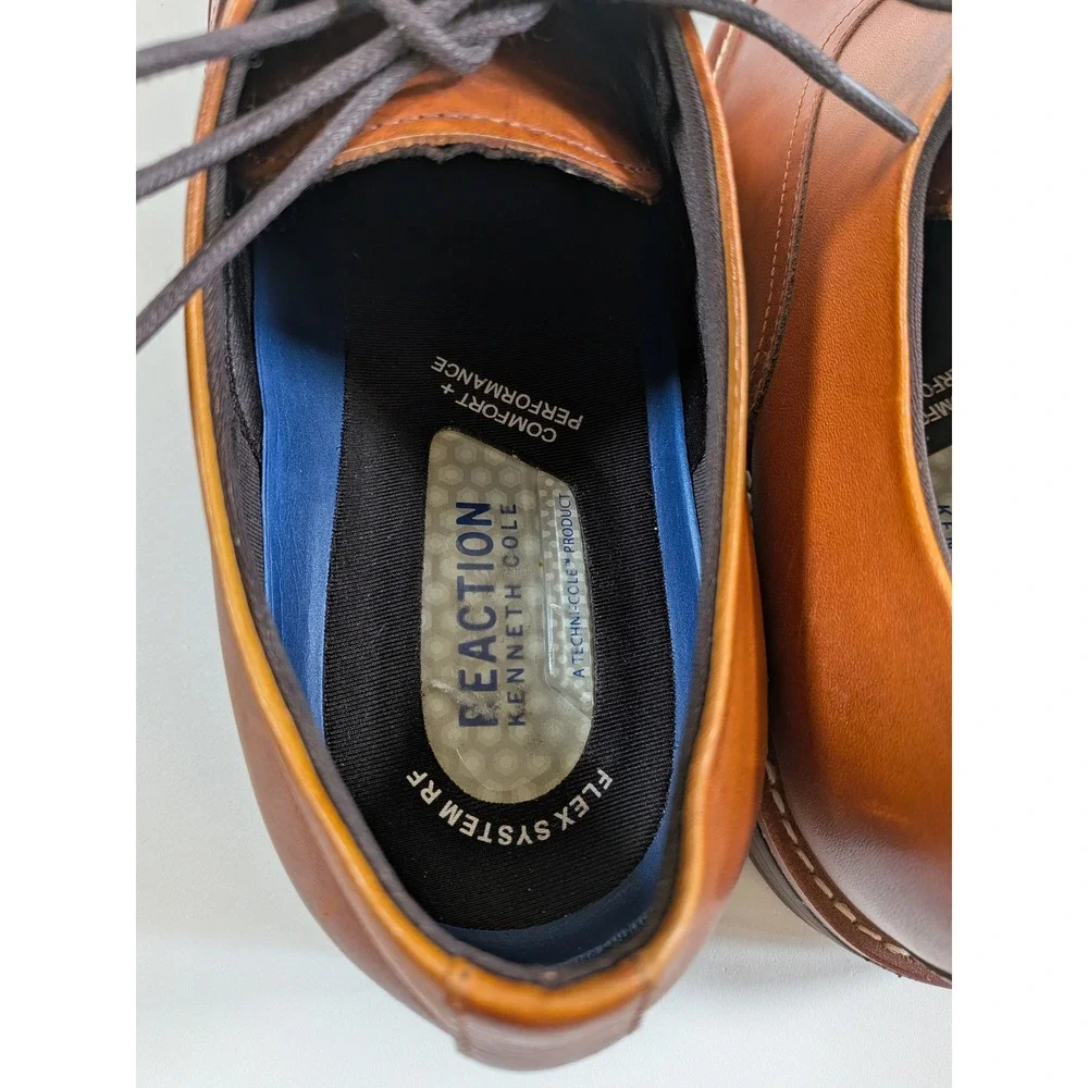 Kenneth Cole Reaction Klay Flex Lace Up Cognac Brown Leather Cap Toe Oxford 9M